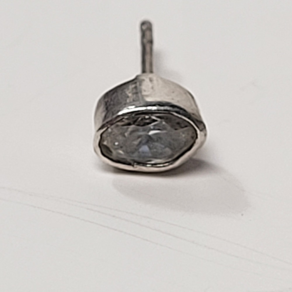 Sterling‎ Silver Clear Glass Bezel Stud Earrings Round Minimalist - Picture 4 of 10